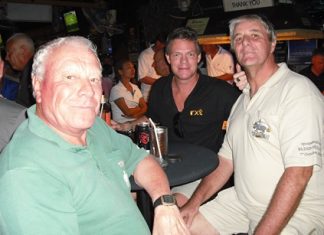 Peter Habgood (right) celebrates his win at Century Chonburi with Reg (left) and Heath (behind).